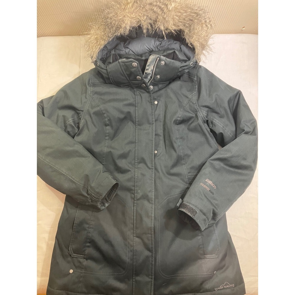 Eddie Bauer WeatherEdge EB600 Down Parka Jacket Black Petite XS Faux Fur Hood